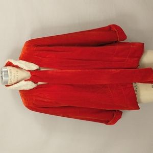 Vintage Velvet Jacket Ruth Bradford Red with White Faux Fur Trim Christmas Carol